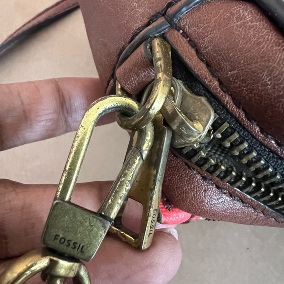 Fossil Coated Canvas Leather Trim  Chevron Campbell Triple Zip Crossbody Bag - Picture 11 of 16